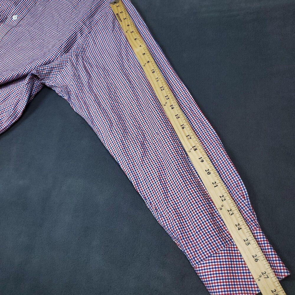 J.Hilburn Shirt Mens 3XL Red White Blue Gingham Long Sleeve Dress Shirt Classic - Picture 13 of 16